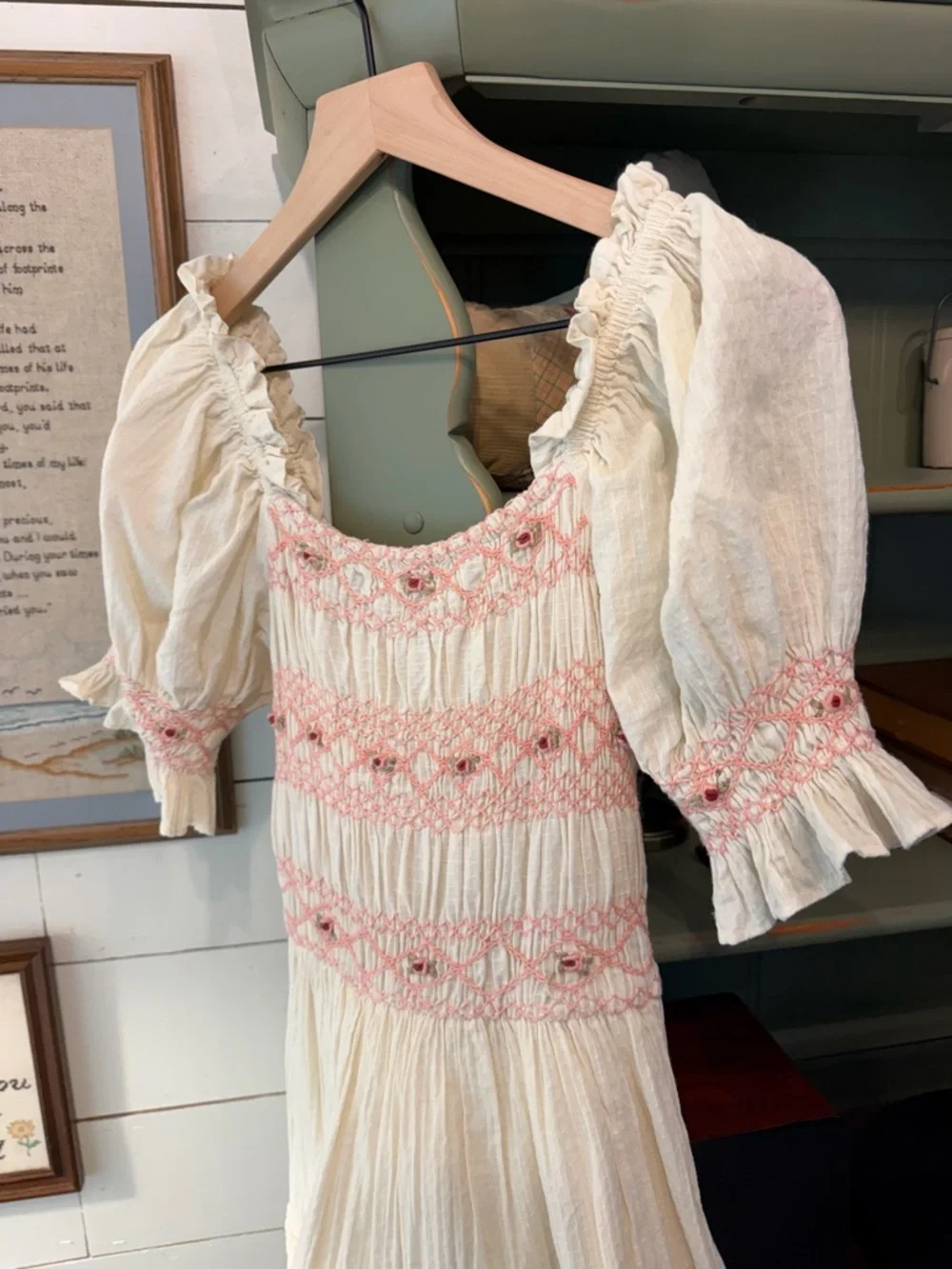 Ivy City Co Liesl Dress XS Pink Embroidered Smocked Cottagecore Spring Dress - Picture 3 of 6